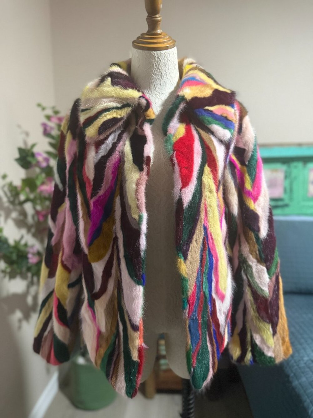 Vintage Multicolor Patchwork Mink Fur Coat Jacket M/L Statement - Picture 2 of 8